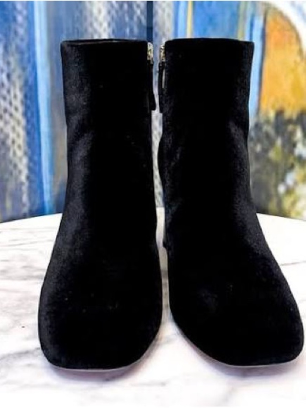 Kate Spade Black Velvet Ankle Booties with Crystal-Studded Block Heels - Picture 9 of 12